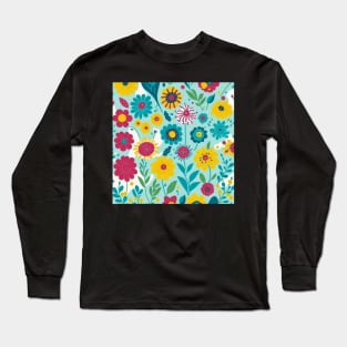 Whimsy Floral Fiesta Pattern Long Sleeve T-Shirt